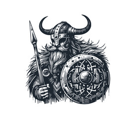 Poster - The viking warrior. Black white vector logo illustration.	
