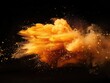 Orange Graphic Background. Golden Yellow Explosion with Brown Cloud and Colorful Dust Movement
