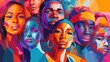 Urban diversity watercolor illustration - Generative AI. Colorful, people, faces, multiracial.