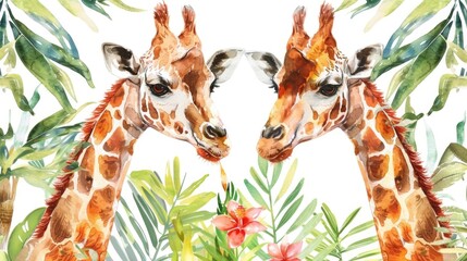 Poster - Image of two giraffes standing side by side. Perfect for nature and wildlife concepts