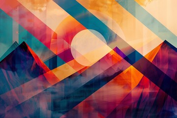 Wall Mural - AI generated illustration of a vivid geometric landscape with symmetry and precision