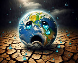 Fototapeta Do pokoju - Earth crying global warming nature disaster dry cracked land.