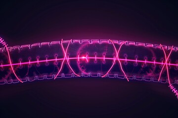 Wall Mural - Close-up of a pink light on a dark black background, suitable for various design projects