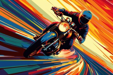 Poster - A man riding a motorcycle down a street, perfect for transportation concepts