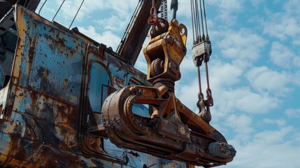 Wall Mural - Industrial crane lifting heavy metal piece