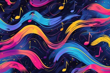 Wall Mural - Bright and vibrant music notes on a dark backdrop. Perfect for music-related projects