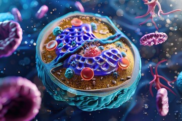 Wall Mural - a cell floating in the middle of a body of water. suitable for scientific and nature concepts