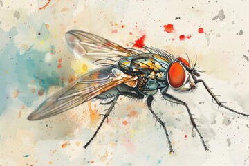 detailed view of a fly on a plain white background. suitable for scientific or nature-themed project