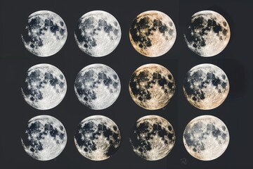 Wall Mural - Nine phases of the moon. Suitable for educational purposes