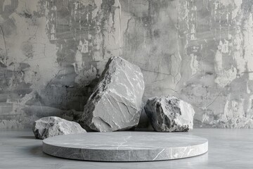 Poster - A large rock sitting on top of a cement floor, suitable for industrial backgrounds