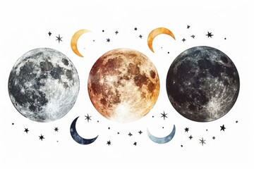 Canvas Print - Detailed drawing showing the different phases of the moon. Ideal for educational materials