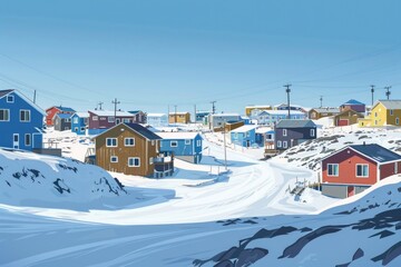 Canvas Print - A beautiful painting of a town covered in snow. Ideal for winter-themed designs