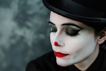 Canvas Print - Close up of a person wearing makeup and a top hat, suitable for fashion or theatrical themes