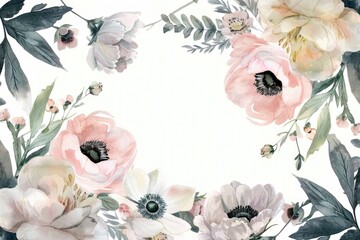 Wall Mural - Beautiful watercolor painting of pink and white flowers. Perfect for botanical illustrations