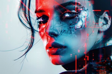 Poster - A close up of a person with a futuristic face. Perfect for technology and innovation concepts