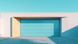 Image of modern house exterior with blue garage door.