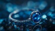 Elegant sapphire ring on a dark background. Jewelry and luxury concept.