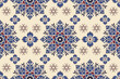 Geometric Ethnic Seamless Pattern indigo blue flowers fabric texture design vintage traditional vector illustration.