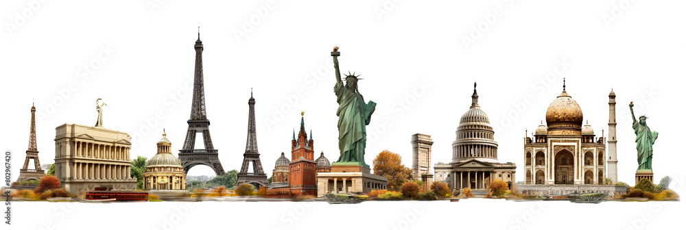 Random Country Monuments Historical monuments of different countries isolated on transparent ...