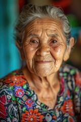 Poster - Close-up portrait of an old woman with visible wrinkles on her face. Suitable for healthcare and senior lifestyle concepts