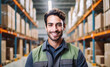 Candid portrait of a male caucasian warehouse worker with store shelves full of boxes in the background.