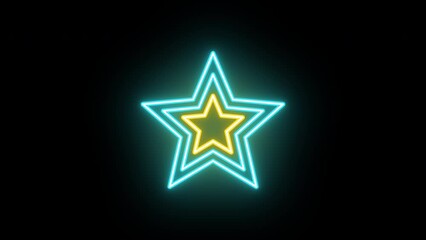 Wall Mural - Neon star icon animation, fast color jump. Glowing neon superstar sign, looped flashing animation. Super award, legend, famous celebrity, popularity and glory, winner. Yellow and azure colors