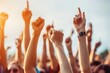 © Ai-Pixel - A crowd of people raising their hands in the air at a concert or festival.