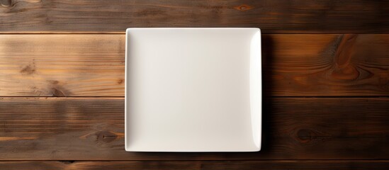 Poster - A copy space image of an empty square plate placed on a wooden surface offering ample space for your own creative design