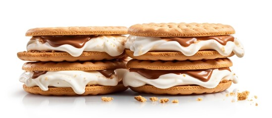 Leinwandbilder - A copy space image that features sandwich biscuits with cream isolated on a white background and accompanied by a clipping path