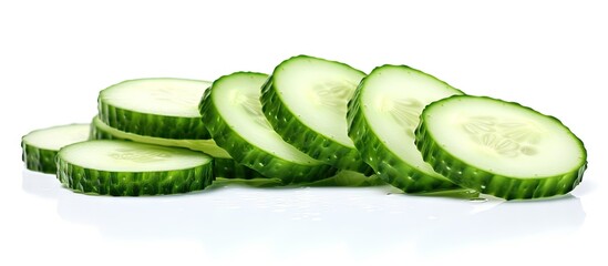 Poster - A copy space image of fresh and sliced cucumber isolated on a white background is available