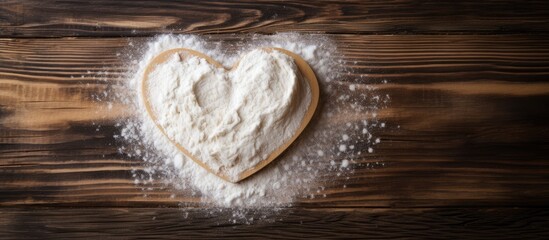 Aufkleber - A copy space image featuring a heart shaped design made on wheat flour is placed on a wooden table beside a rolling pin