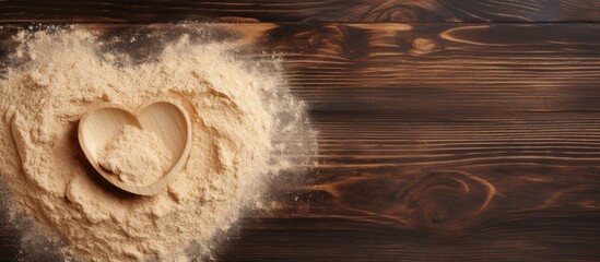 Aufkleber - A copy space image featuring a heart shaped design made on wheat flour is placed on a wooden table beside a rolling pin