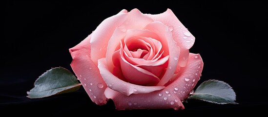 Poster - A close up image of a tender pink rose highlighting its delicate beauty and capturing the essence of its petals The image offers ample copy space for creative use