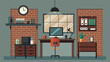 © Justlight - An industrialstyle home office with exposed brick walls and metal accents providing a unique and relaxed setting to work..