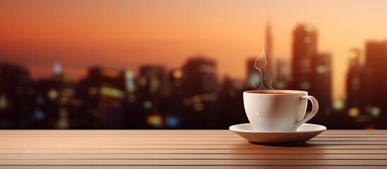 Aufkleber - A copy space image of a coffee cup with a modern loft coffee lounge in the background