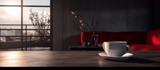 Aufkleber - A copy space image of a coffee cup with a modern loft coffee lounge in the background