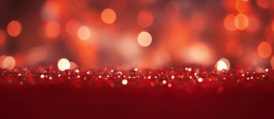 Fototapete - A beautiful red background with natural bokeh holiday lights perfect for design with copy space image