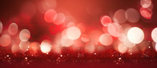 Fototapete - A beautiful red background with natural bokeh holiday lights perfect for design with copy space image