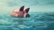 a piggy bank submerged in a sea of debt, symbolizing the concept of bankruptcy and financial loss, evoking the sinking feeling of monetary struggles and the burden of debt