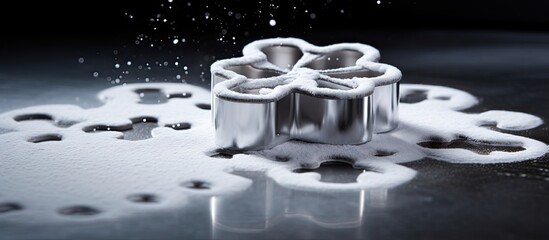 Aufkleber - A copy space image of a cookie cutter and a sprinkle of flour set on a sleek grey table