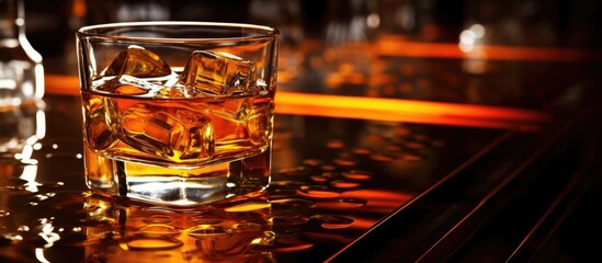 Poster - A close up image of a bar with a detailed view of an alcohol bottle and filler providing ample copy space