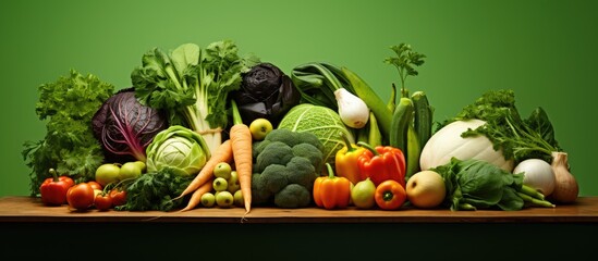 Poster - A copy space image of organic vegetables for dietary catering displayed against a vibrant green backdrop
