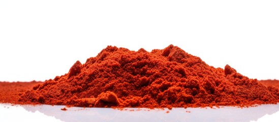 Aufkleber - A close up image of ground red pepper isolated on a white background with ample space for text or images The image represents a concept related to packaging spices and herbs