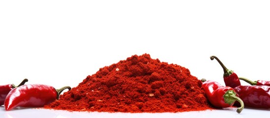 Aufkleber - A close up image of ground red pepper isolated on a white background with ample space for text or images The image represents a concept related to packaging spices and herbs