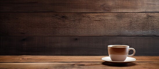 Aufkleber - A copy space image of a coffee cup resting on a rustic wooden table
