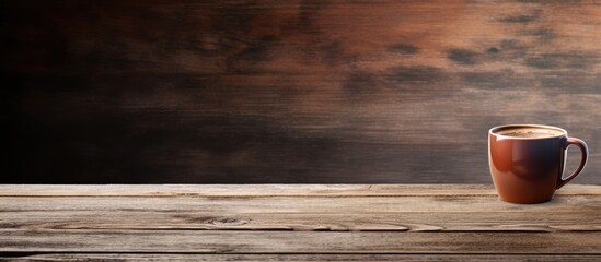 Aufkleber - A copy space image of a coffee cup resting on a rustic wooden table