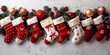 Whimsical Stocking Stuffers Arrangement with Minimalist Red Accents for Holiday Season