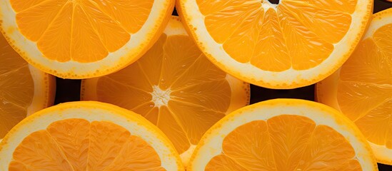Aufkleber - A close up view of freshly sliced oranges with a juicy and appetizing texture It is captured from a top angle providing a visually appealing copy space image The oranges create a vibrant and mouthwat