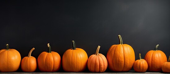 Poster - A copy space image of pumpkins set against a dark grey background