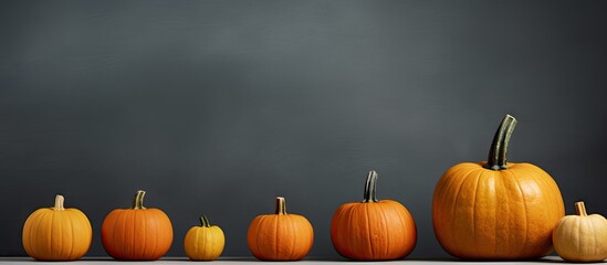 Poster - A copy space image of pumpkins set against a dark grey background